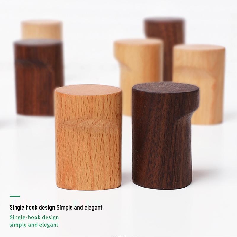 Nordic Solid Wood No-Drill Coat Hook for Wall, Bathroom, Bedroom, or Behind Door.