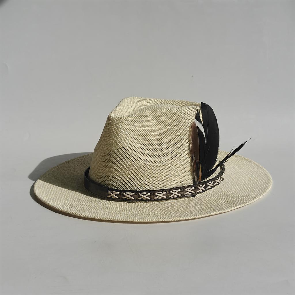 Handgeweven Hoed Veer Accessoire Mannen Breedgerande Panama Jazz Hoed Buiten Zonbescherming Stro Hoed Unisex Stijl voor Lente & Zomer