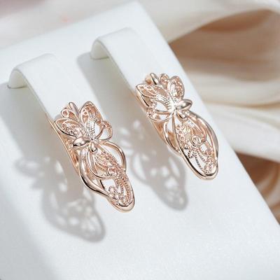 Rose Gold Color Earrings For Women Butterfly Shape Fine Jewelry
