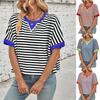 Sommerlich lässiges übergroßes gestreiftes Color-Block-Rundhals-Fledermausärmel-T-Shirt für Damen