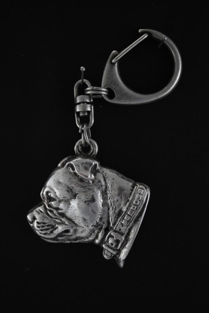 Staffordshire Bull Terrier, Staffy II - Sølvbelagt nøkkelring med en hund i gaveeske, veskedekorasjon, ryggsekk-anheng av Art-Dog-merket