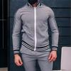 Autumn Men's Casual Plaid Sport Suit: Zip-Up Jacket & Long Pants Two-Piece Set