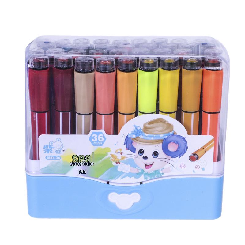 Children's Washable Watercolor Pen Set - 12, 18, 24, or 36 Colors with Stamp Art Brushes