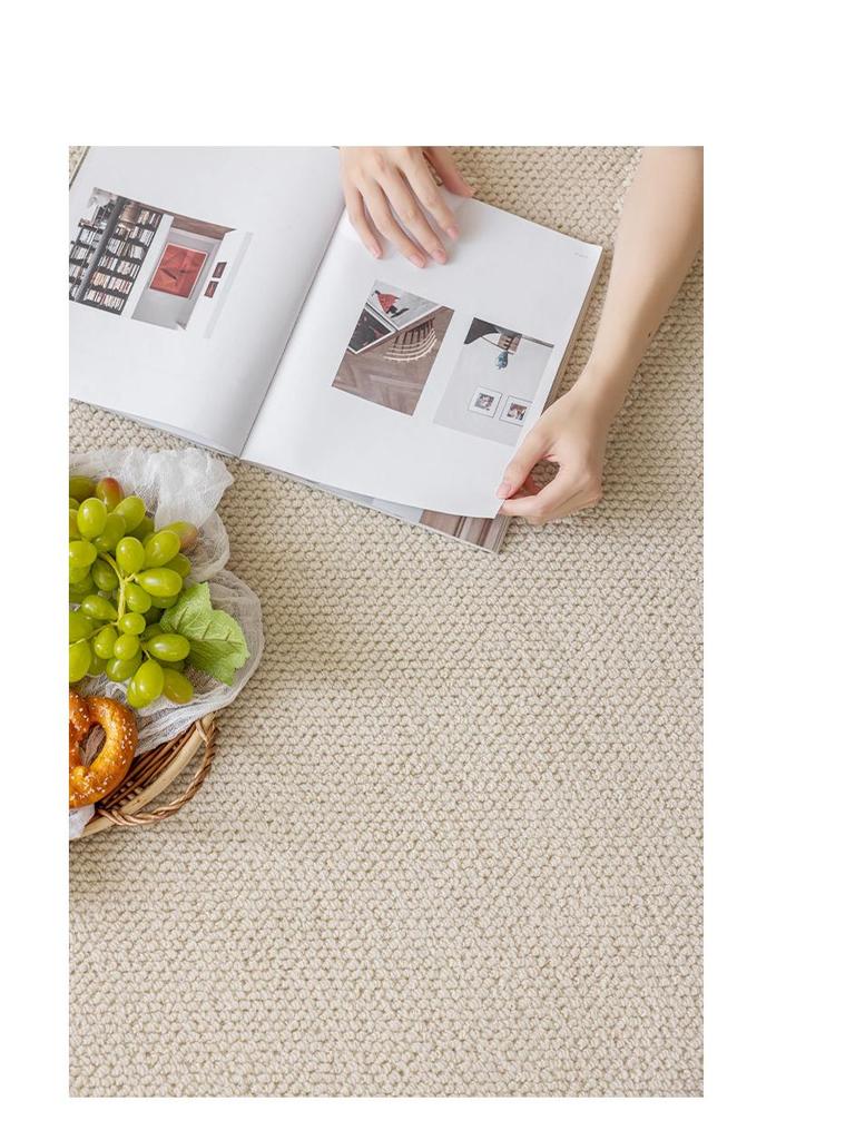 Cream Solid Color Anti-Scratch Bedroom Carpet - Thick Woven Imitation Sisal Floor Mat for Photography & Sound Insulation