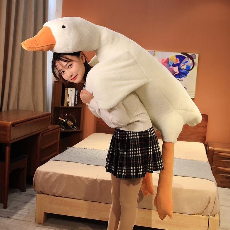Large White Goose Plush Pillow - Stuffed Lying Toy for Hugs