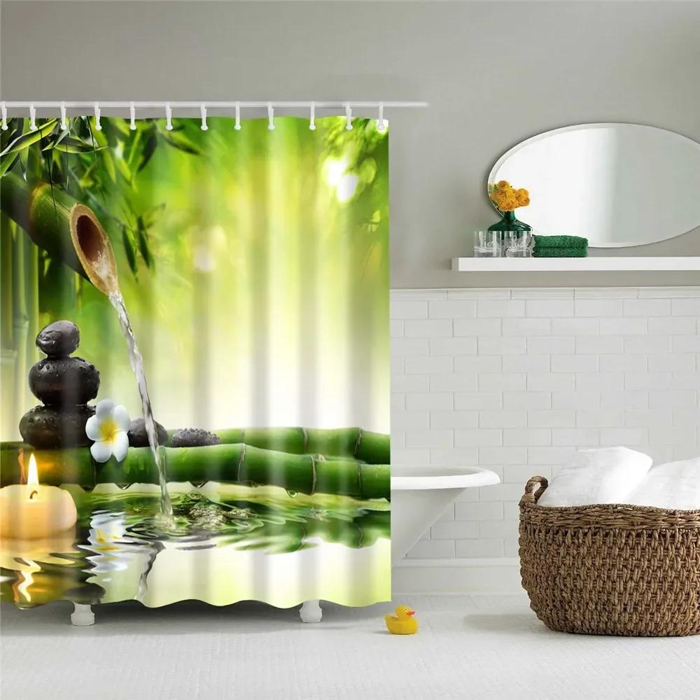3D Buddha Plant Printed Bath Curtains Waterproof Polyester Fabric Bathroom Shower Curtain Screen with Hooks Bathroom Curtains