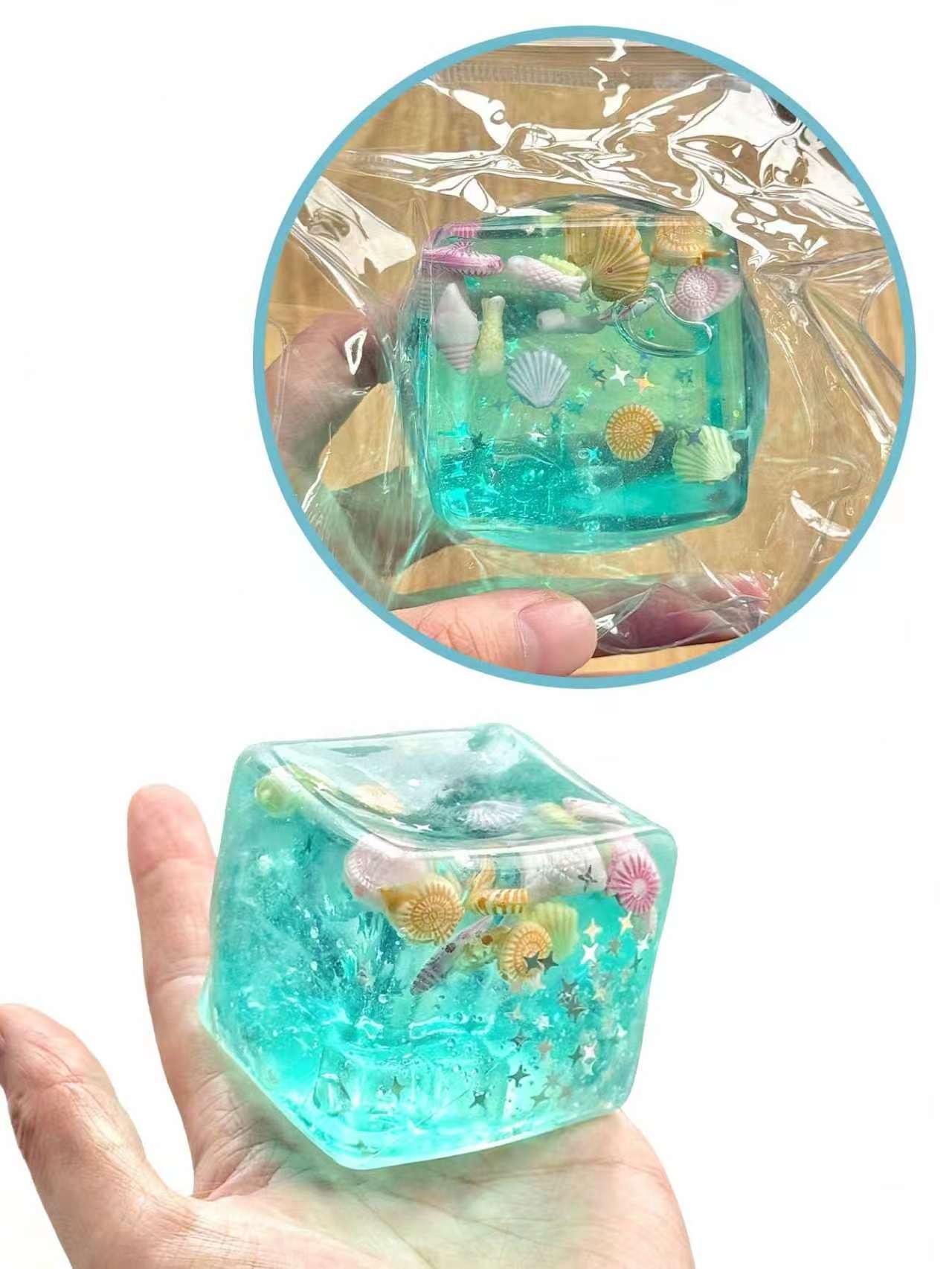 Topmix Cream Ocean Themed Sensory Decompression Magic Cube, Decorated With Cartoon Seashells, Conches, Schools Of Fish And Ice Elements