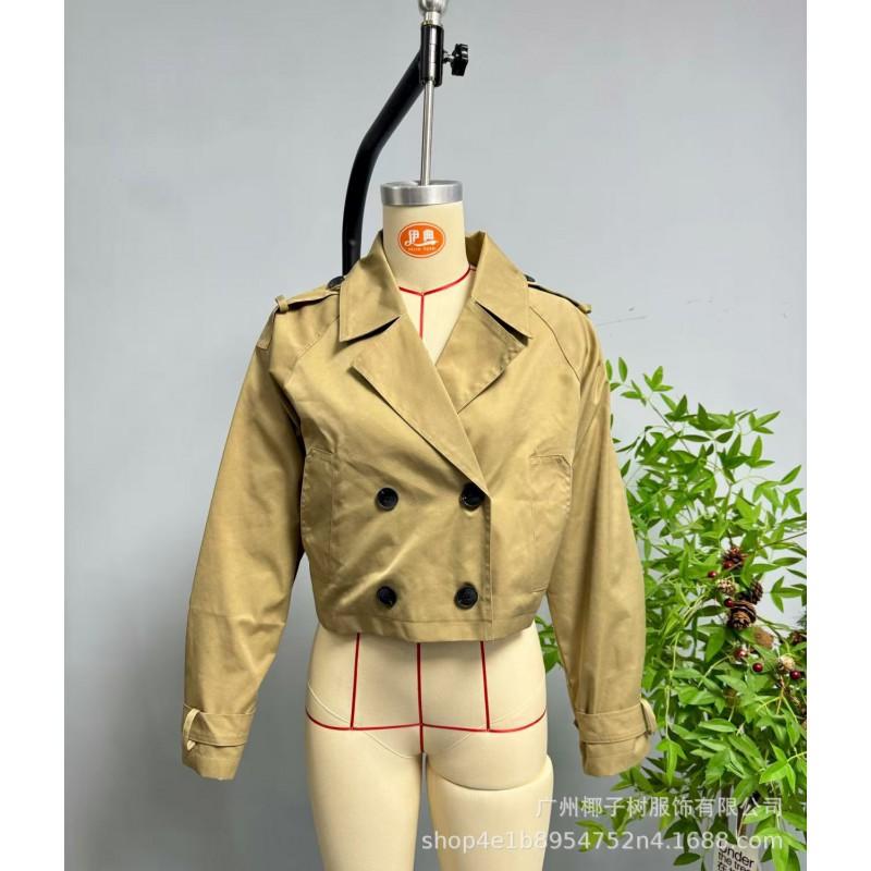 ZA Womens Double-Breasted Short Trench Coat Jacket Casual Elegant Outerwear Daily Commute