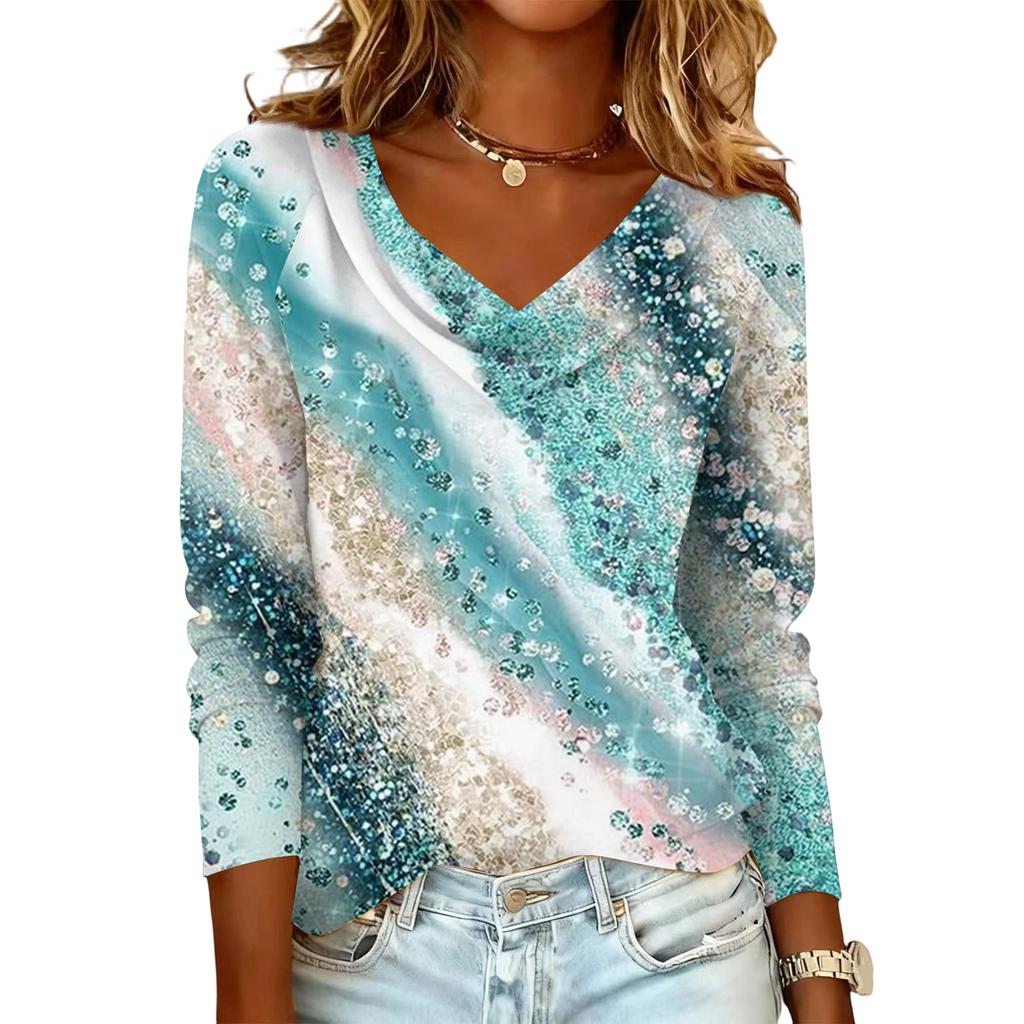 Ladies' Floral Printed Casual And Fashionable Long Sleeved Pullover Top