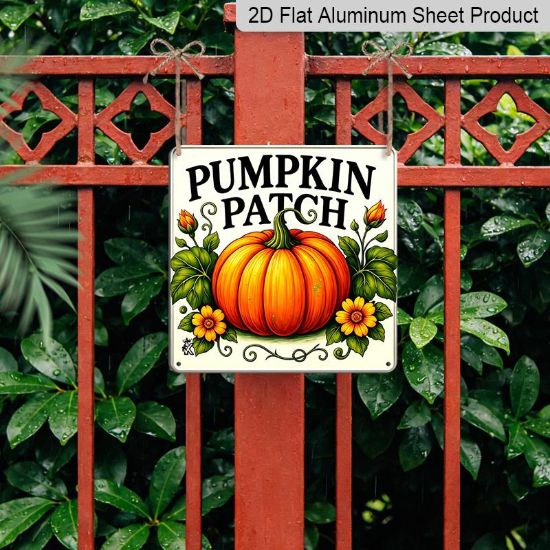 2D Flat, 1pc Vintage Metal Aluminum Sign- Autumn Harvest Pumpkin Decorative Sign with Floral Decoration, Country Style Wall Art, Suitable Kitchen