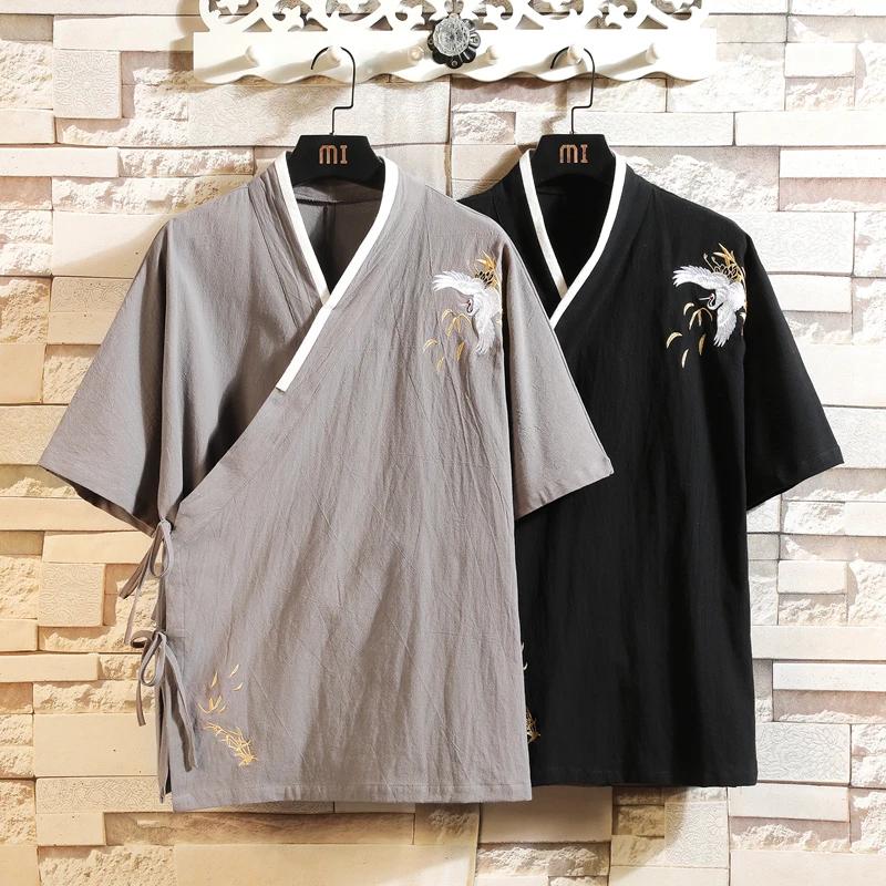 Spring New Chinese Style Kung Fu Tops Men Diagonal Front Closure Hanfu Blouse Harajuku Cardigan Male Traditional Chinese Clothes