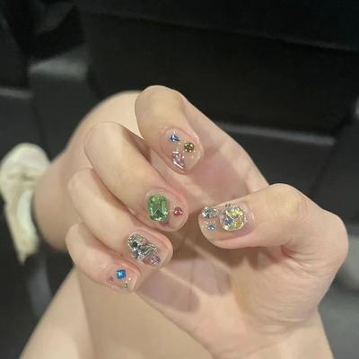 10 Stück/Set Handgemacht Kurz Blitz Speziell geformt Voll Diamant Luxus Nagelaufkleber Fertige Falsche Nägel