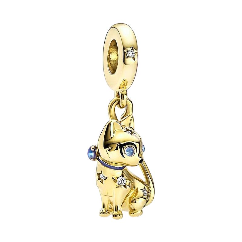 New Sparkling Golden Charms Pet Cat & Dogpaw Print Beads Fit Original Bracelets Necklace Accessories Diy Women Jewelry Gifts