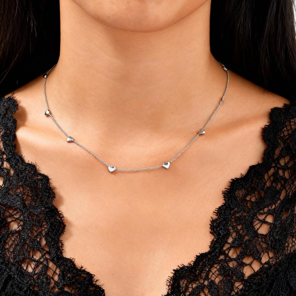 Xiaomi Vnox Stainless Steel Simple Cute Heart Charms Choker, Clavicle Chain Necklace, Gold Plated Love Chain Necklaces for Female Gift
