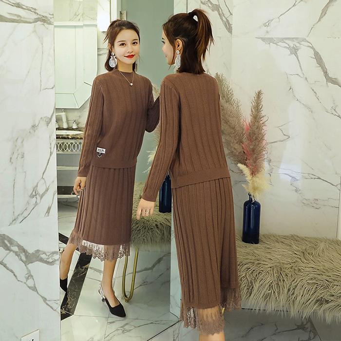 

Женский пуловер с круглым вырезом, платье-свитер, тонкая кружевная трикотажная рубашка, трикотажное платье, комплект XXXL