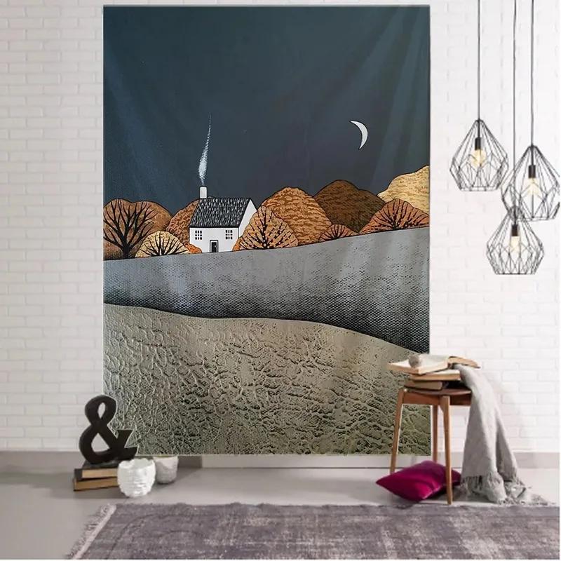 Simple Landscape Painting Art Pattern Tapestry Home Wall Decoration Tapestry Bedroom Living Room Tapestry