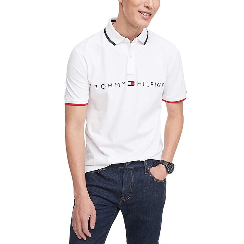 Tommy Hilfiger Jednolity Kolor Haftowane Logo Codzienna Koszulka Polo z Krótkim Rękawem Męskie topy Biały 78E7858-112
