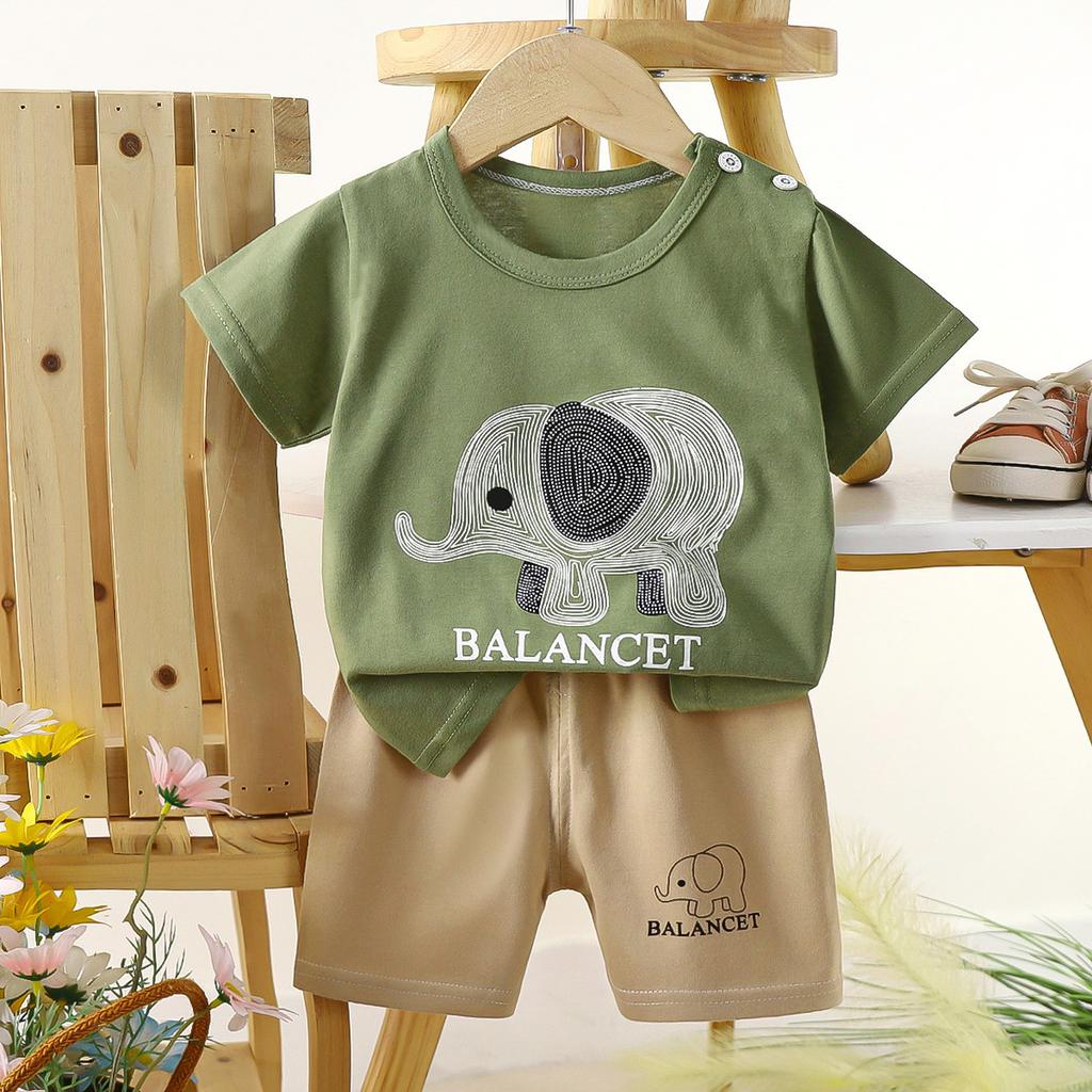 Sommer Kurzarm Cartoon Bedrucktes Kinderhosen-Set aus reiner Baumwolle, geeignet für Jungen und Mädchen Babykleidung