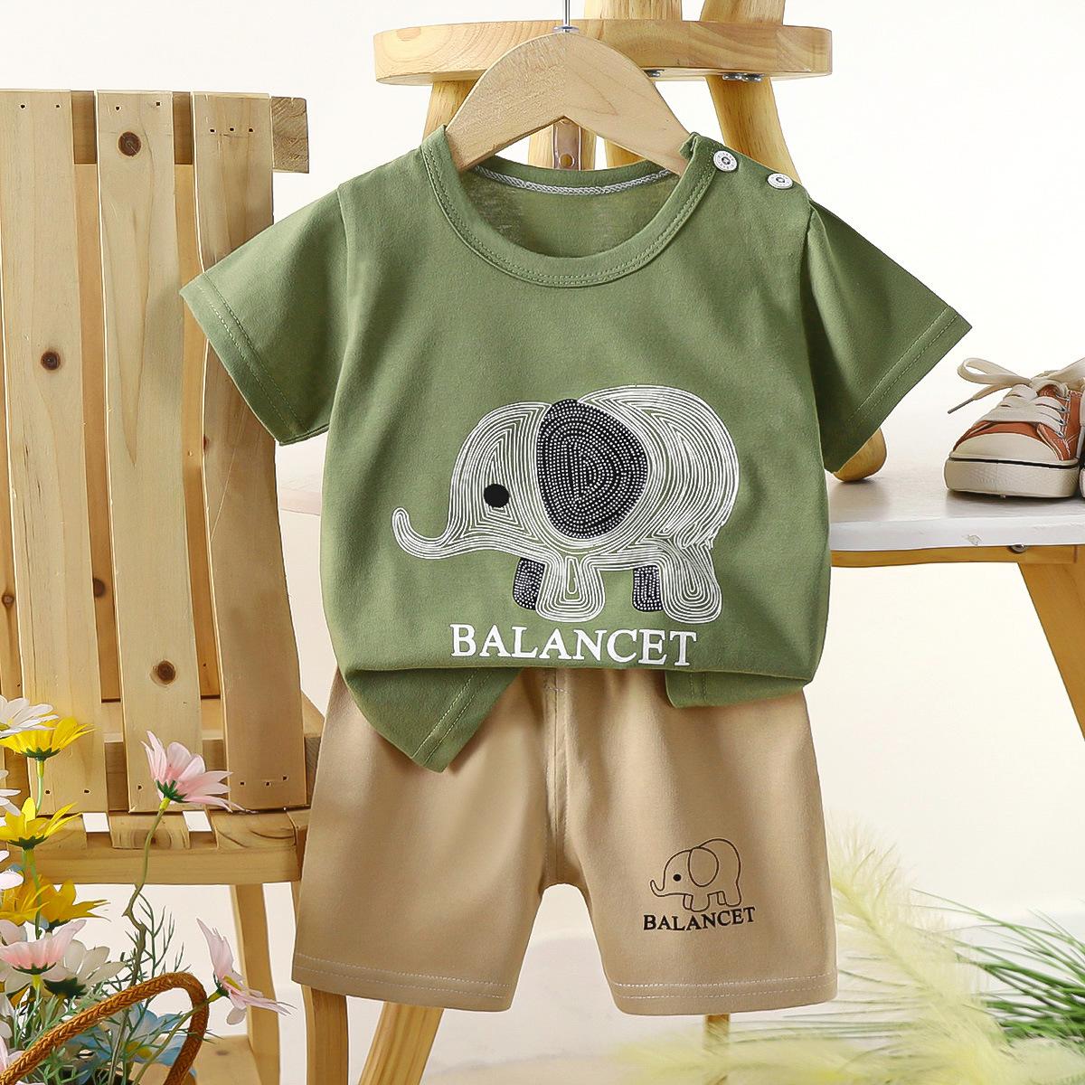 

Летний комплект детских брюк с коротким рукавом и мультяшным принтом из чистого хлопка, подходит для мальчиков и девочек, детская одежда 90cm