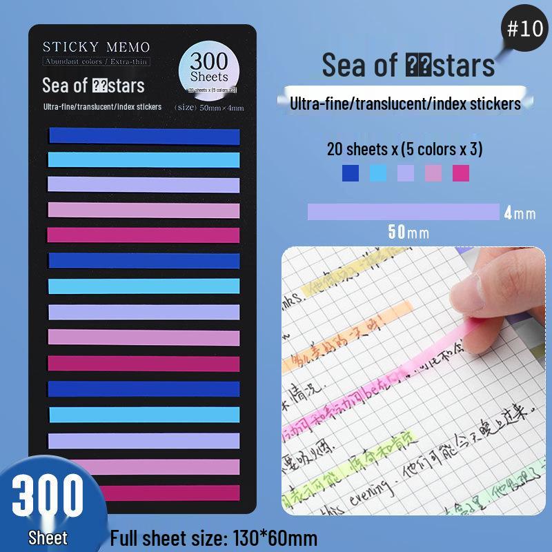 Fluorescent PET Waterproof Sticky Notes, Extra-Thin Long Tabs, 300 Pieces, Convenient Key Point Markers.