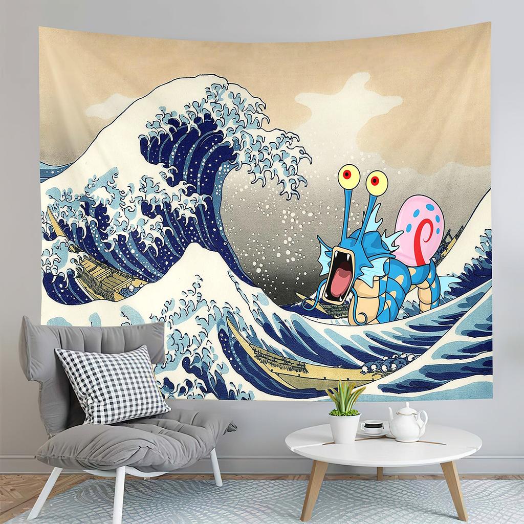Japanese Ocean Wave Tapestry Asian Anime Tapestry Great Wave Kanagawa Tapestry Art Home Living Room Bedroom Decor Tapestries