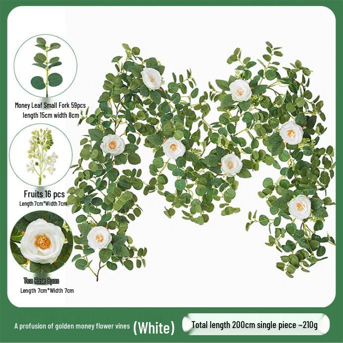 2-Meter Artificial Rose & Camellia Vine for Wedding Flower Walls & Home Table Decor
