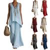 Women's Bohemian Wide Leg Pants and V Neck Cami Top Set - Flowy Summer Outfit