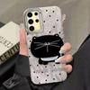 Big Headed Black Cat Circular Dots Phone Case for Samsung Galaxy S25 S24 S23 S22 S21 FE Plus Ultra Shell Silicone Back TPU Cover
