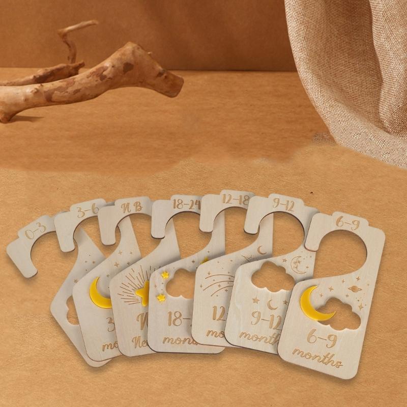 Set of 7 Wood Baby Wardrobe Closet Dividers Nursery Clothing Organizers Infant Clothes Size Organization Partition