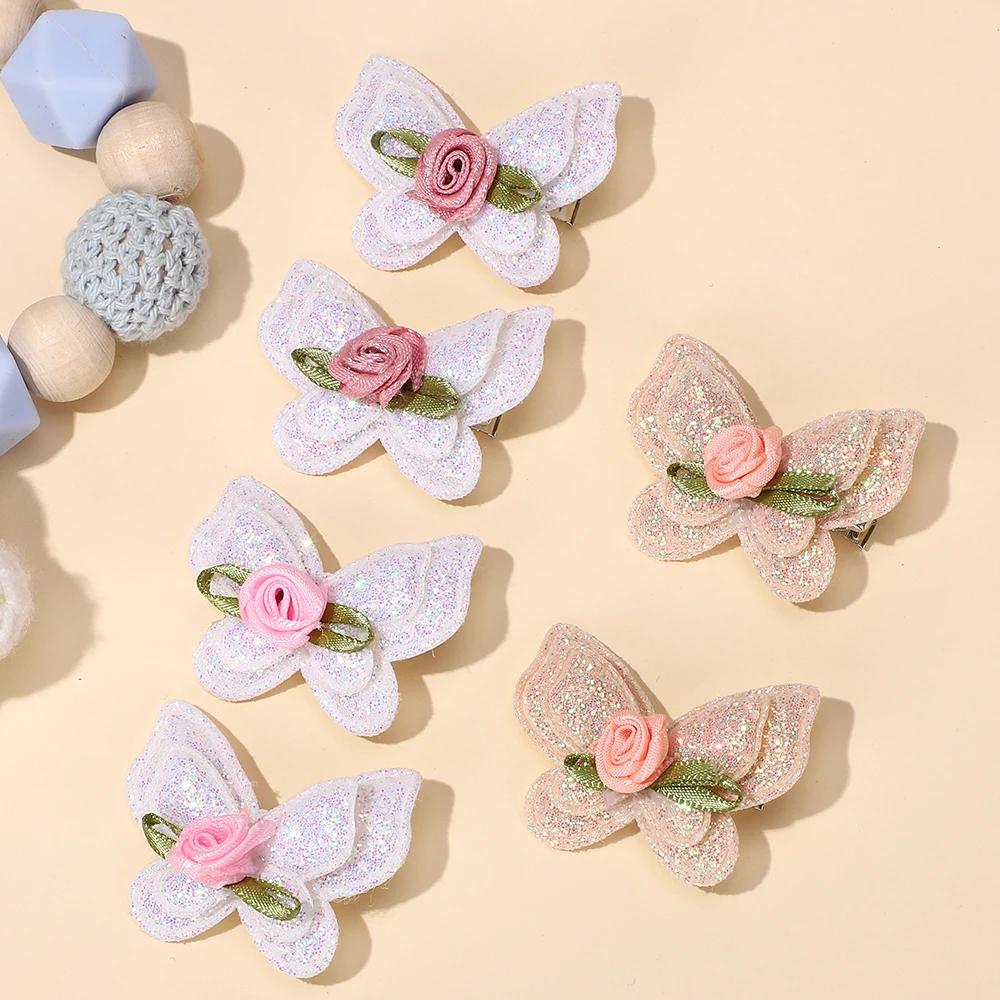 2 Stück/Set Süße Blume Haarspangen Frische Frühling Sommer Handgefertigt für Frauen Mädchen Schmetterling Haarnadeln Kopfschmuck Haarschmuck