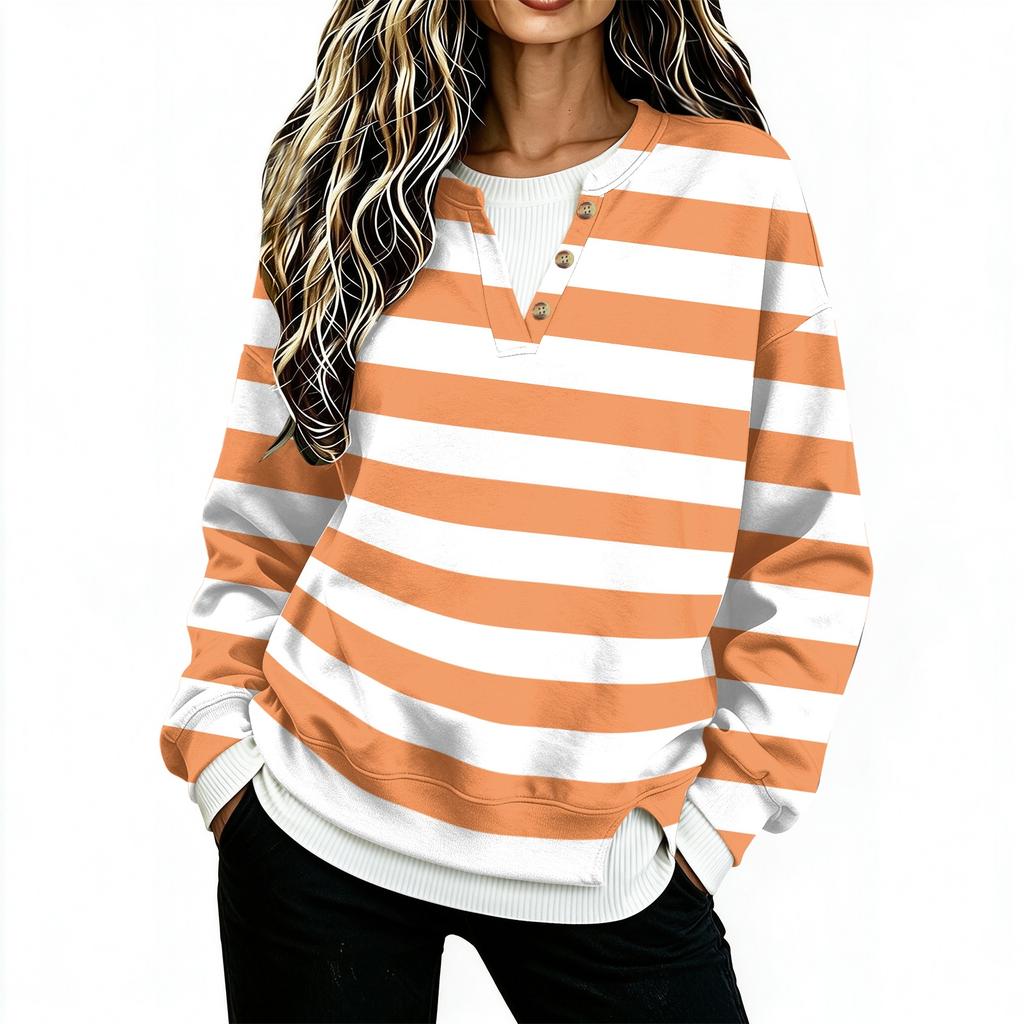 Women's V-Neck Button Front Long Sleeve Top
