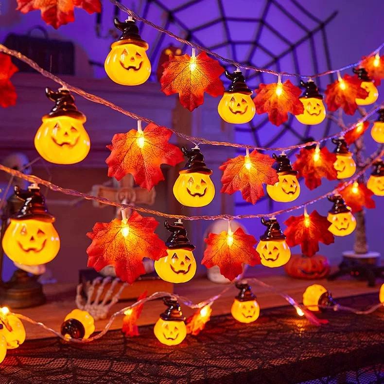 LED Pumpkin Lantern Halloween String Lights - Indoor Decorative Colored Lights for a Spooky Atmosphere
