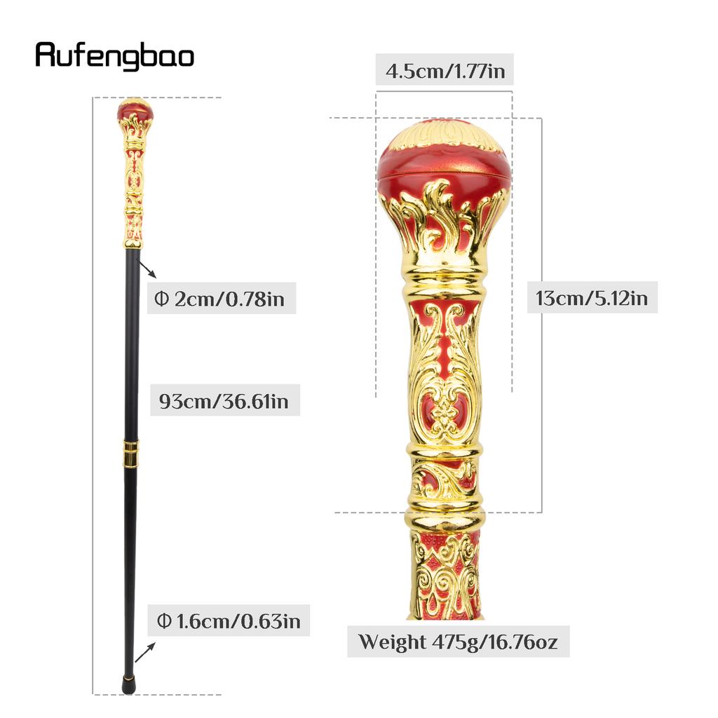 Golden Red Luxury Round Handle Fashion Stick for Party Decorative Walking Cane Elegant Crosier Knob Walking Stick 93cm