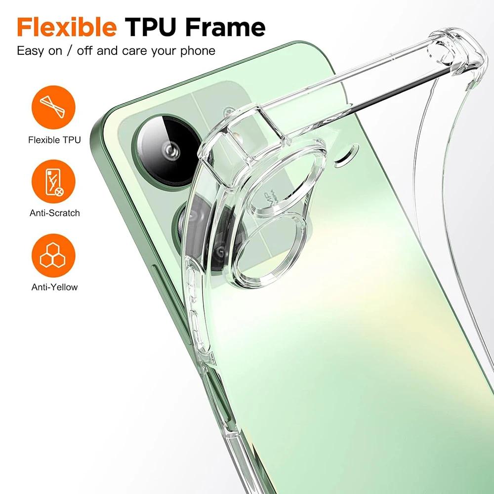 Capa de Silicone Transparente à Prova de Choque Para Xiaomi Redmi 13C 12C 13 4G 5G Macia Ultrafina Transparente TPU Macio Capa Traseira Fundas Capa