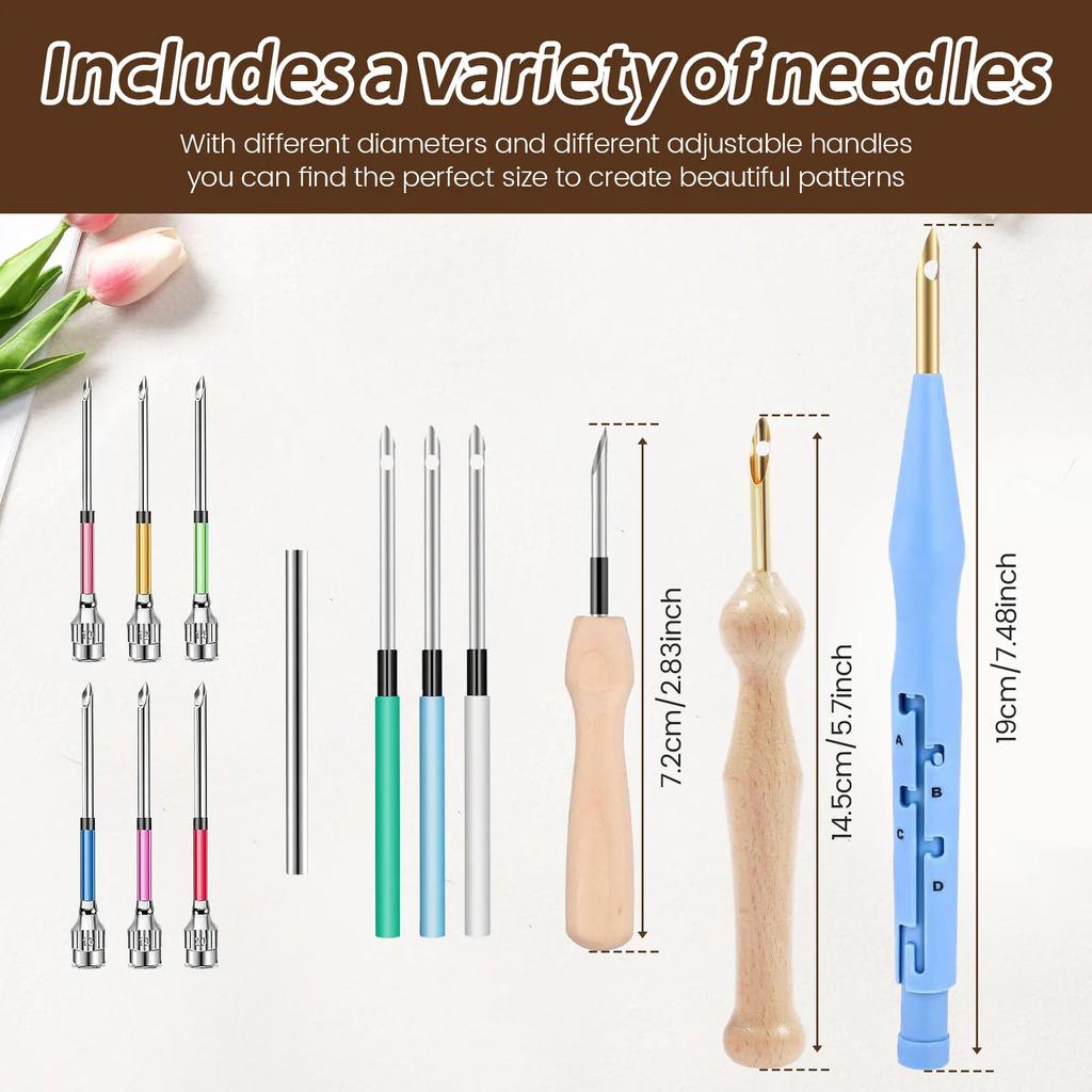 17Pcs Punch Needle Embroidery Kits Wooden Yarn Clothes Embroidery Pen Crochet Knitting DIY Craft Stitching Sewing Tools