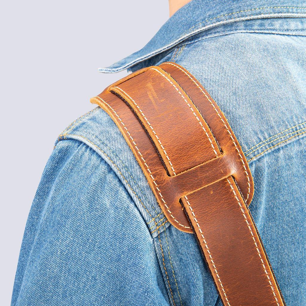 NIUCUNZH Men's Adjustable Retro Crossbody Bag with Crazy Horse Leather Shoulder Strap