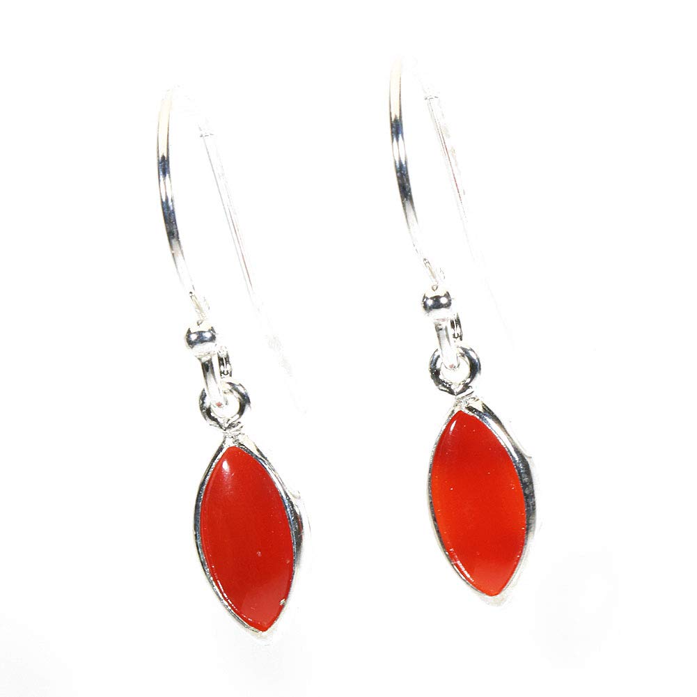 Japanese Red Coral Marquise Undyed Earrings, Silver,