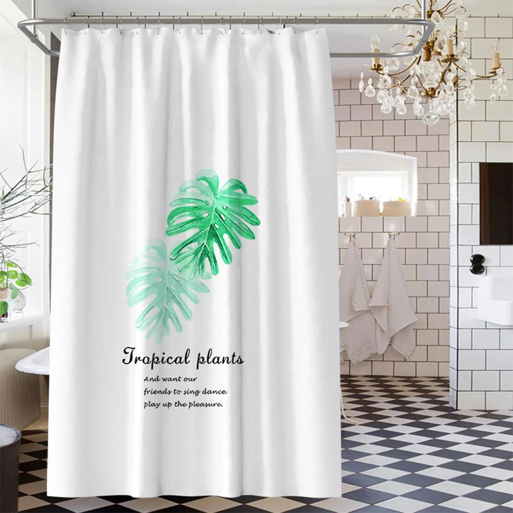 Tropical Green Plant Shower Curtain Leaves Printed Washable Bath Curtain Waterproof Polyester Fabric Bathroom Accessories Modern
