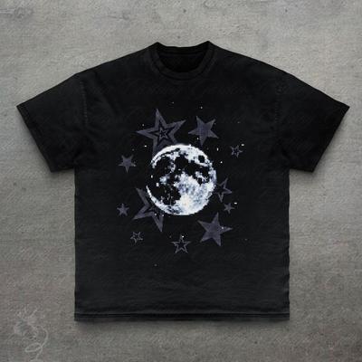Cute Y2k Digital Moon Graphic Tee, Retro Gamer Star T-Shirt for Men Women, Y2K Cosmic Night Sky Top, Vintage Style 8 Bit Moon Shirt, Unisex
