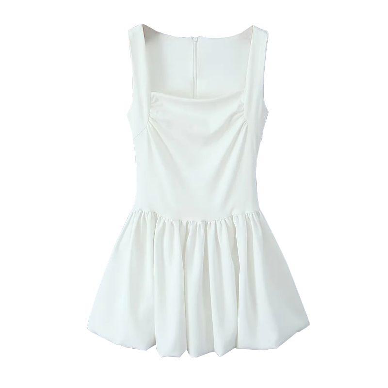 Fall and Winter New Women's Clothing French Style Design Sleeveless Square Collar A- Line Short Puffy Hem Sling Dress