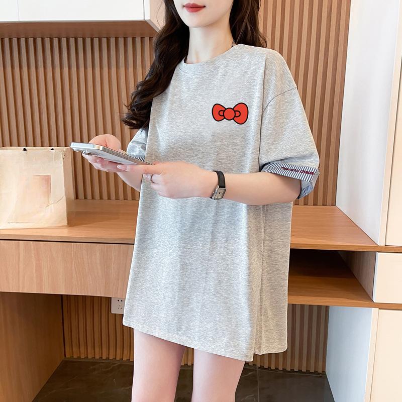 

Очень большая полосатая лоскутная вышитая футболка с коротким рукавом 4XL серый