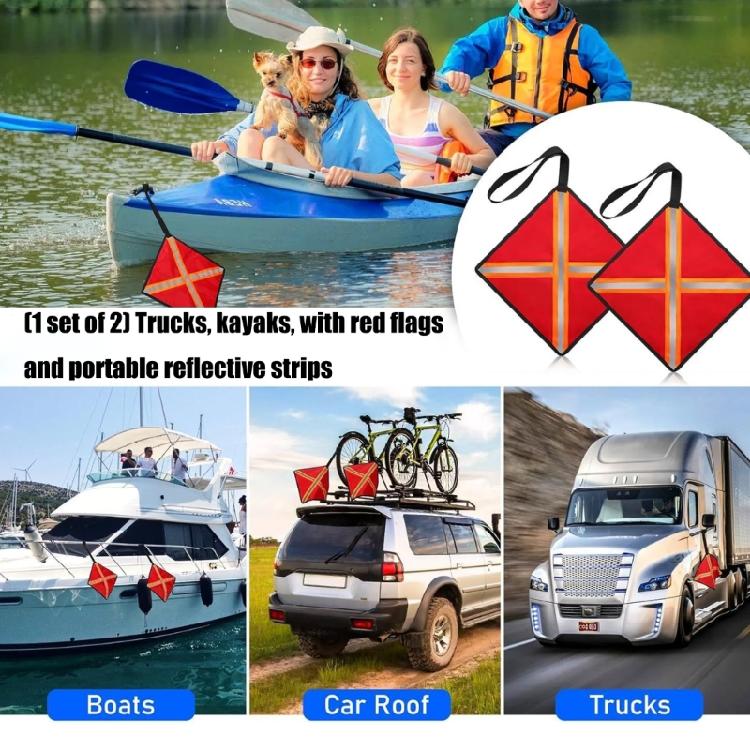 2Pcs Kayak Safety Red Flag With Webbing & Reflective Strips Canoes Warning Flag Kayak Safety Travel Flag Easy to Use