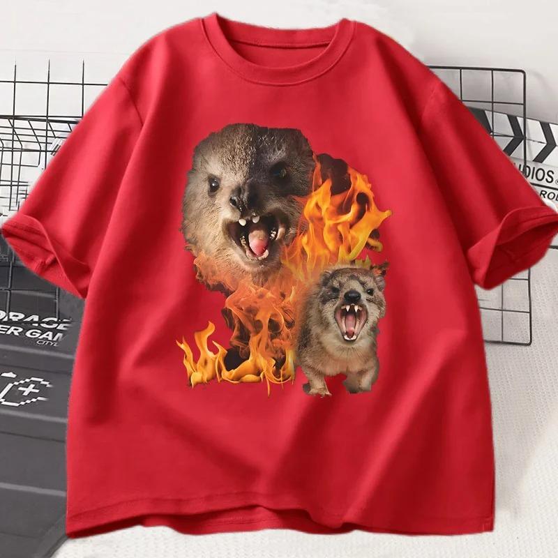 Funny Rock Hyrax Fire Meme Tee Shirt Men Women Stupid T-shirt Ugly Unhinged Tshirt Summer Opossum Raccoon Tops
