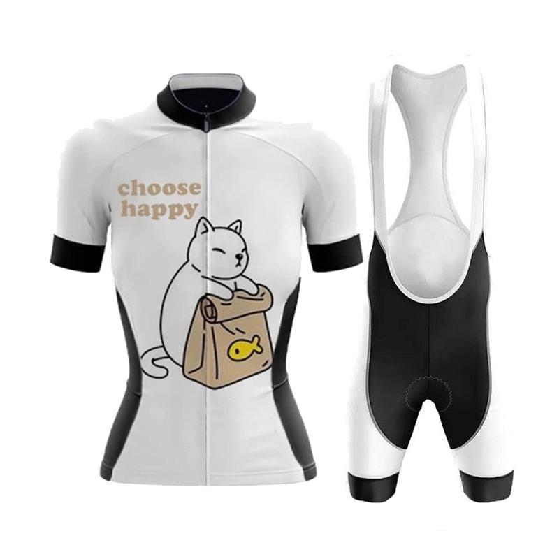 Cartoon Cat Style Cycling Jersey Set 2026 Summer Women's Short Sleeve Road Bicycle Cycling Clothing Quick-dry Outdoor MTB Bike Racing Wear