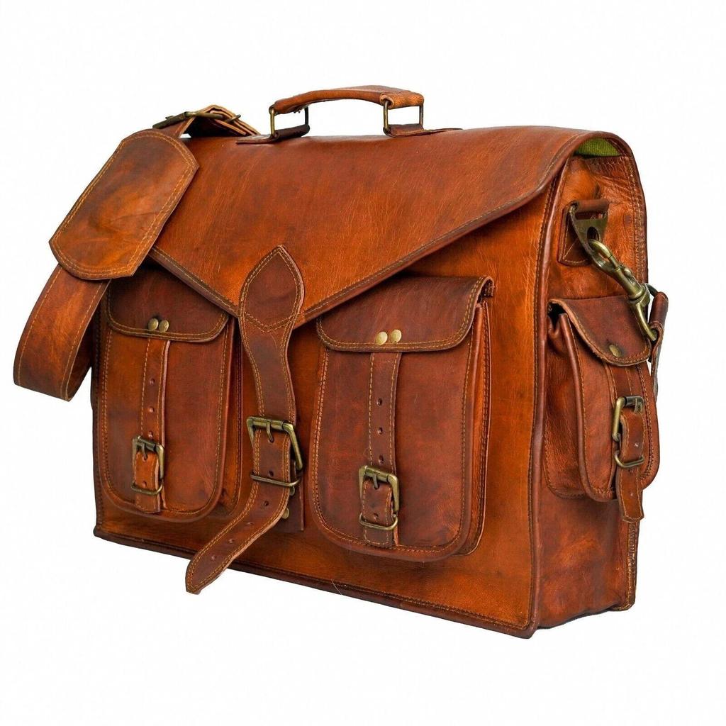 Vintage Leather Bag Men's Messenger Shoulder Laptop Bag Briefcase