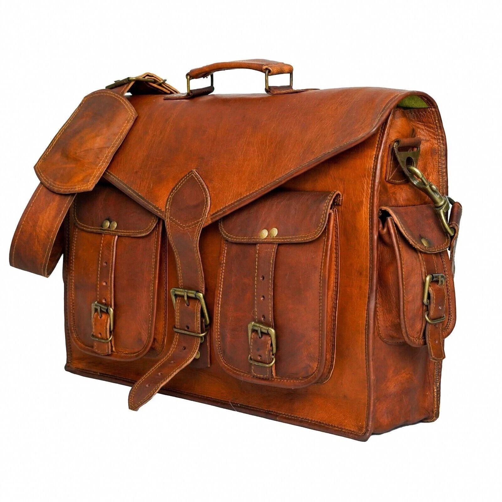 

Винтажная кожаная сумка Мужская сумка-мессенджер через плечо Сумка для ноутбука Портфель 13 x 10 x 4 in