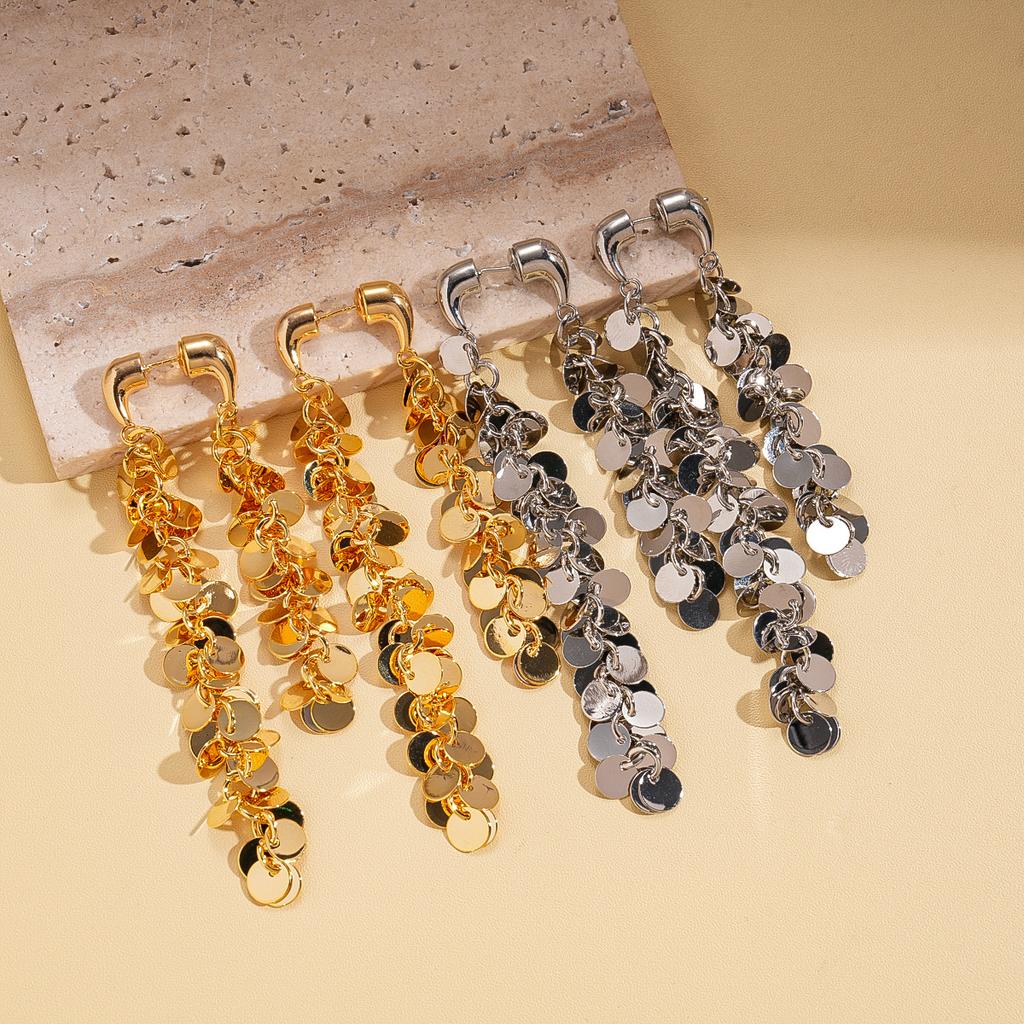 18k Real Gold Electroplated Metallic Geometric Sequins Silver Needle Earrings Personalized Fashion Earrings