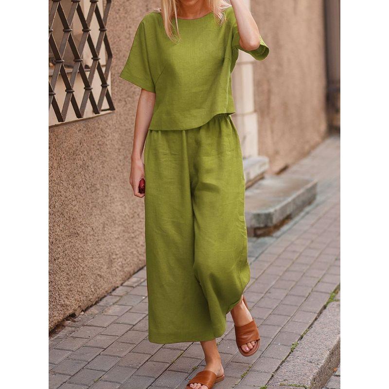Summer New Ankle-Length Pants Casual Loose round Neck Short-Sleeved