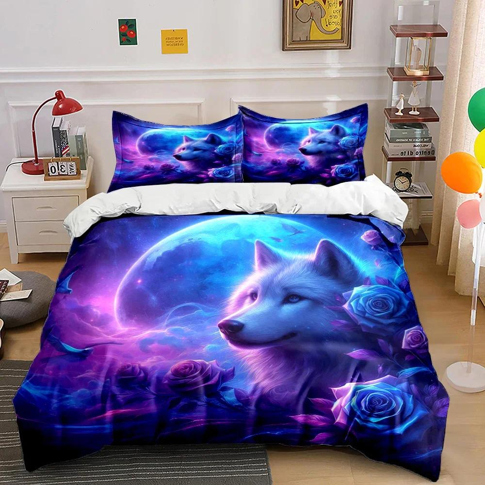 New Arrival! Wolf and Rose Print Bedding Set for Wolf Totem Lovers 1 Quilt Cover 2 Pillowcases Adult and Kids Bedding Set Gifts