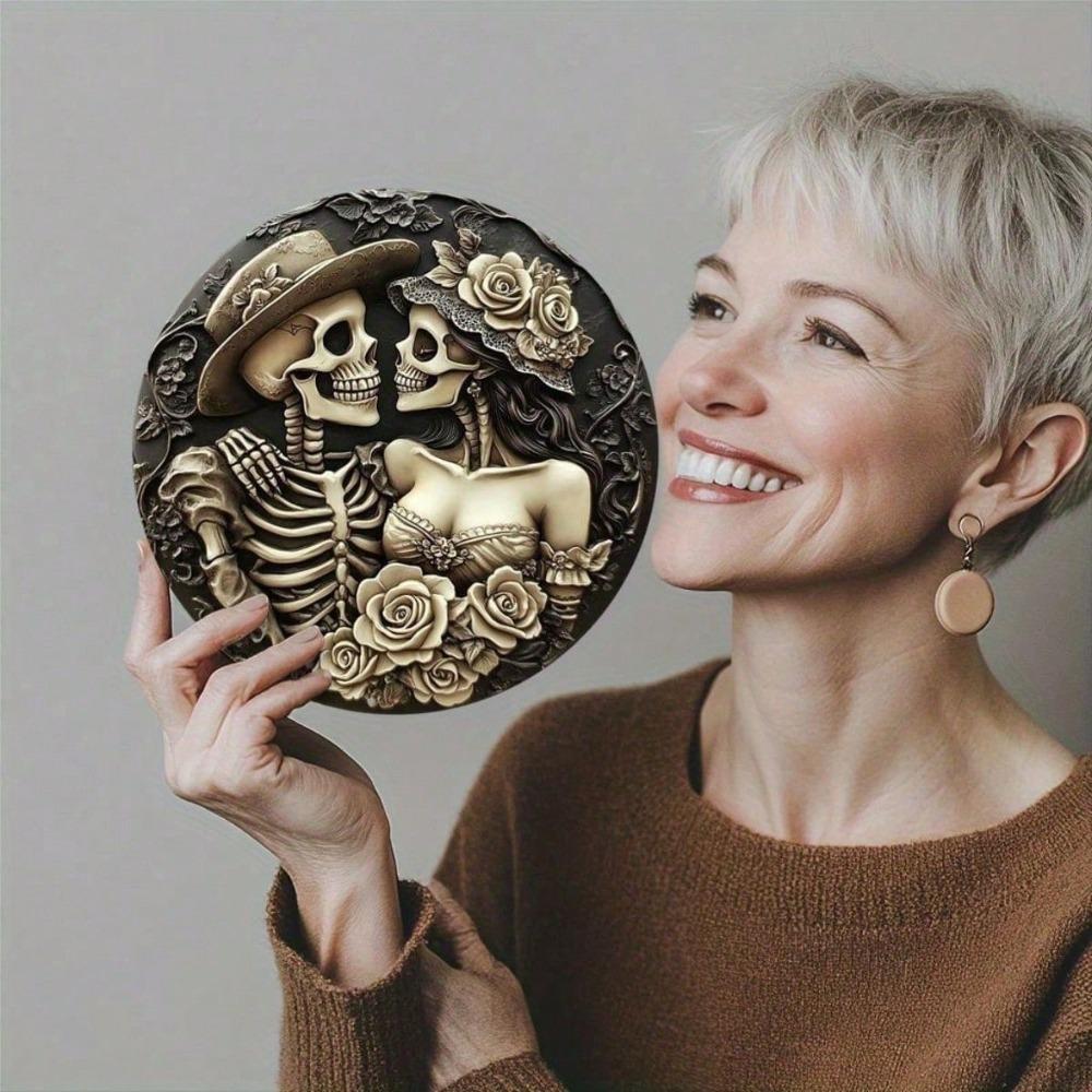 Vintage Skull Metal Wall Art Gothic Decor Round Metal Sign Home Decoration